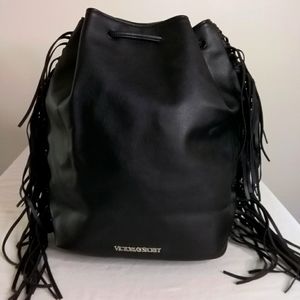 Victoria's Secret Faux Leather Black Fringe Hobo Backpack
